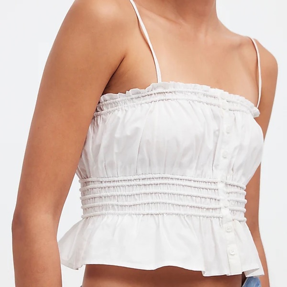 NWOT Madewell Smocked Button Front Poplin Top